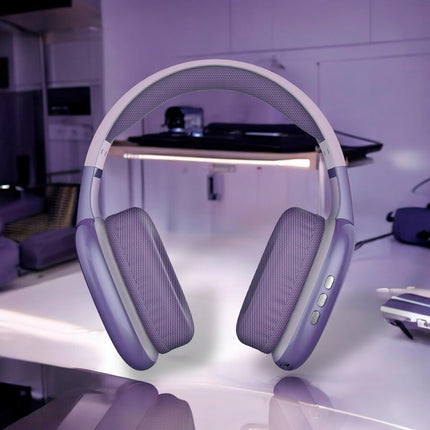 Audífonos de Diadema Kaiser KHE-2002PR Over Ear Recargables con Bluetooth, Reproductor Micro SD, Manos Libres y Micrófono Morado