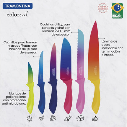 Juego de Cuchillos Tramontina 23099832 Colorcut 6 Pzs