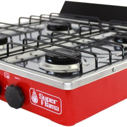 Parrilla de Gas de 4 Quemadores Super Flama 4Q-CA-R Cubierta de Acero Inoxidable Rojo