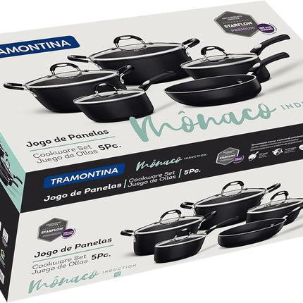 Batería Tramontina 28799002 Mónaco Starflon Premium 9 Pzs Negro / INDUCCION + Cubiertos de Regalo