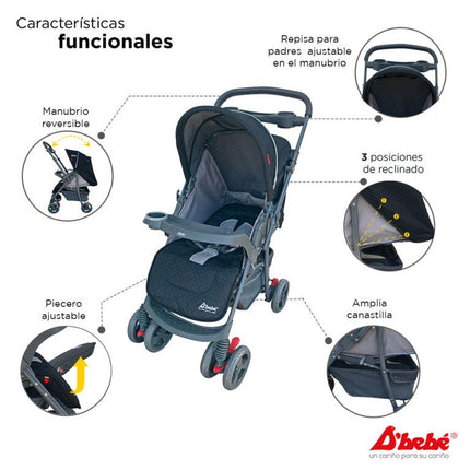 Carriola Travel System Star Baby Negro con Autoasiento Portabebé