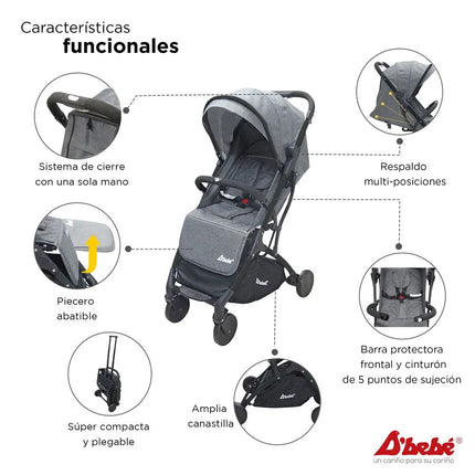 Carriola D´Bebe Wing Gris de Viaje practica y duradera
