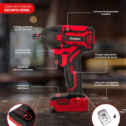 Kit Energizer EZLCOM1500-C  B2 Taladro Y Llave Impacto 20v Sin Carbones Incluye Batería y Cargador