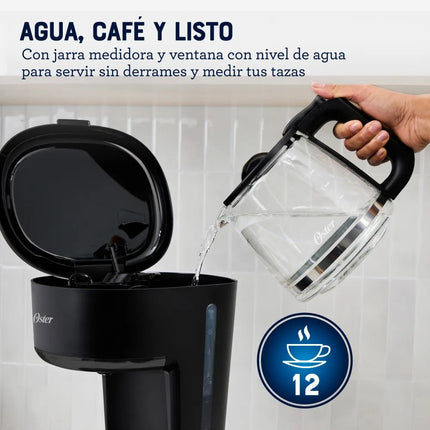 Cafetera Oster BVSTDCS121B 12 Tazas con Filtro Reutilizable Negro