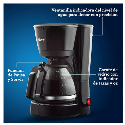Cafetera Oster BVSTDC05 de 5 Tazas con Filtro Permanente Negro