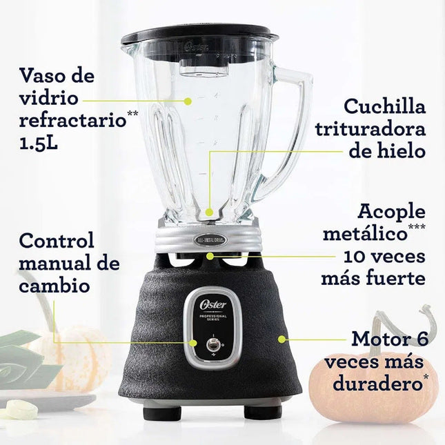 Licuadora clásica Oster negra vaso de vidrio BLSTBPST013
