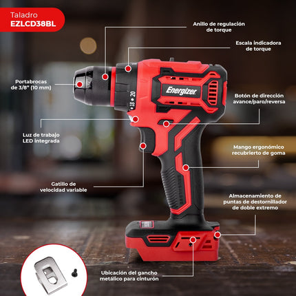 Kit Energizer EZLCOM1500-C  B2 Taladro Y Llave Impacto 20v Sin Carbones Incluye Batería y Cargador