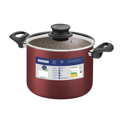 Olla Alta Tramontina Paris 28530724 en Aluminio Rojo con Tapa de Vidrio 24 cm 7,2 L