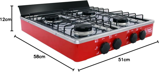 Parrilla de Gas de 4 Quemadores Super Flama 4Q-CA-R Cubierta de Acero Inoxidable Rojo