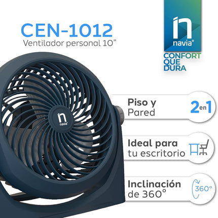 Ventilador Navia CEN-1010 Escritorio o Piso 10"3 Vel Cabezal 360° Silencioso y Potente Azul Marino