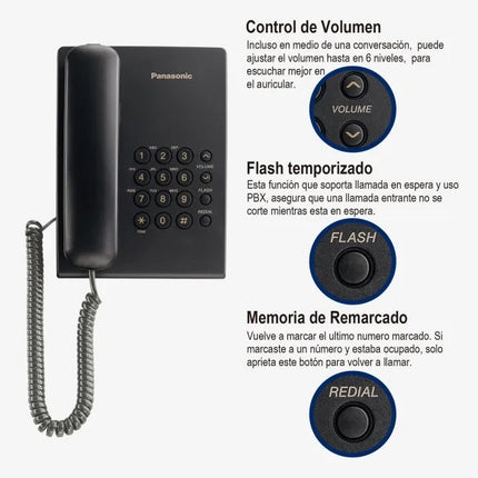 Teléfono Analógico Panasonic KX-TS500MEB Analógica, Escritorio/Pared Negro