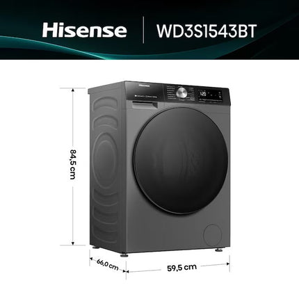 Lavasecadora Inverter Hisense WD3S1543BT 15 Kilos Carga Frontal Gris