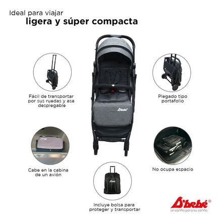 Carriola D´Bebe Wing Gris de Viaje practica y duradera