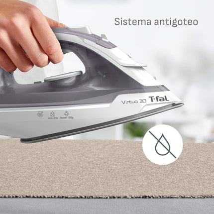 PlanchaT-Fal FV2C80U0 Cordreel Virtuo 30, Con Cable Retráctil, Sistema Auto- off 1500W Gris