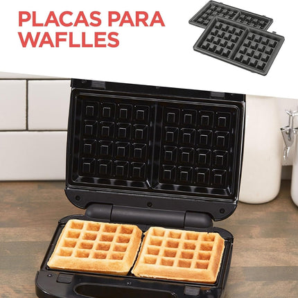Estación de Desayunos Black &Decker WM2000S-LA3 en 1, Waflera, Sandwichera y Parrilla