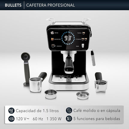 Cafetera RCA Profesional RC-CAF5, 2 en 1 para Café Molido y Cápsulas, Espumador 1.5L 5 Funciones
