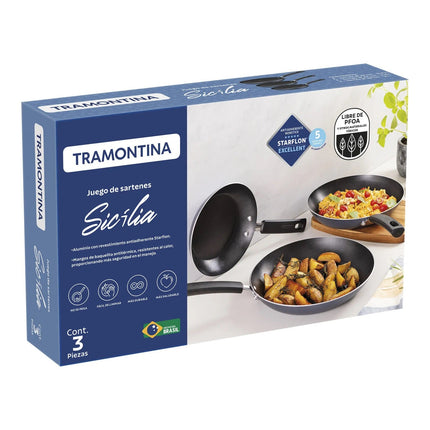 Combo Juego de Sartenes Tramontina 32300615 Sicilia Azul + Vaporera LAMEX VAPS34E 34 ESP Esmerilada