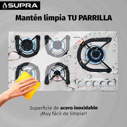 Parrilla de gas 5Q-EA empotrable con 5 quemadores de acero inoxidable de 90 cm