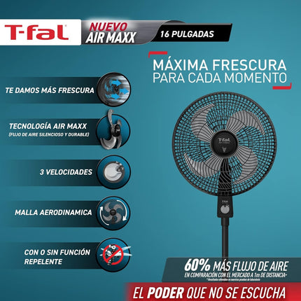 Ventilador T-Fal VE3171X0 Air Maxx Sistema Repelente 70 W Silencioso