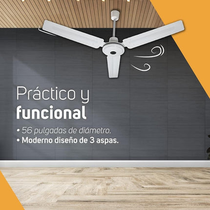 Ventilador de Techo TAURUS APUS 56'' 3 Aspas Control de Pared Incluido 5 Vel 90 W