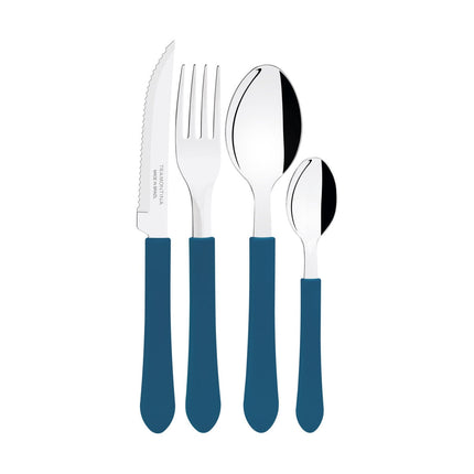 Combo Bateria de Cocina Tramontina 27899481 Turim 12 Piezas Azul + Juego de Cubiertos Tramontina 23198922 Leme 25 Piezas Azul