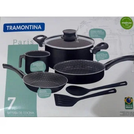 BATERÍA DE COCINA TRAMONTINA PARIS 20599/389 7 PIEZAS NEGRA
