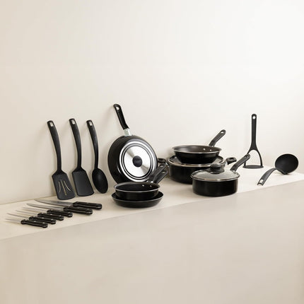 Combo Bateria de Cocina Ekco 70001377 Serum 19 pzas Negro con Antiadherente + Licuadora LAR LARLB-0003 1.5L 300w de vidrio