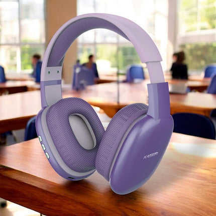 Audífonos de Diadema Kaiser KHE-2002PR Over Ear Recargables con Bluetooth, Reproductor Micro SD, Manos Libres y Micrófono Morado