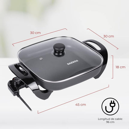 Sartén Eléctrico Daewoo DEP-3650 Antiadherente, tapa de vidrio transparente Negro