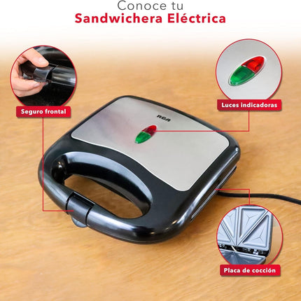 Sandwichera RCA RC-SW1 Eléctrica Placa Antiadherente Doble Rebanada Temperatura Ajustable