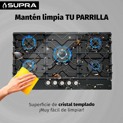 Parrilla de gas 5Q-TG-87 Empotrable 5 quemadores Cristal Templado Negro