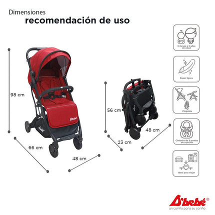 Carriola D´Bebe Wing Rojo de Viaje practica y duradera