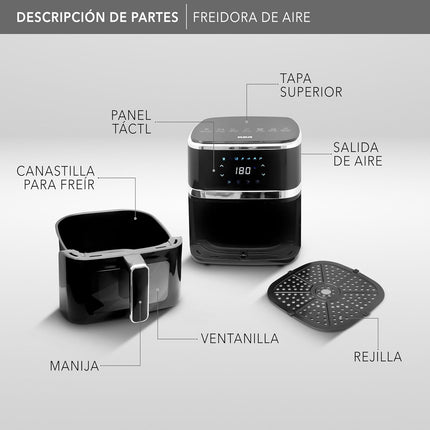 Freidora RCA de Aire RC-110, Capacidad de 5 Litros, 8 Cocciones Predeterminadas