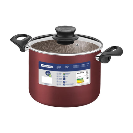 Olla Alta Tramontina Paris 28530724 en Aluminio Rojo con Tapa de Vidrio 24 cm 7,2 L