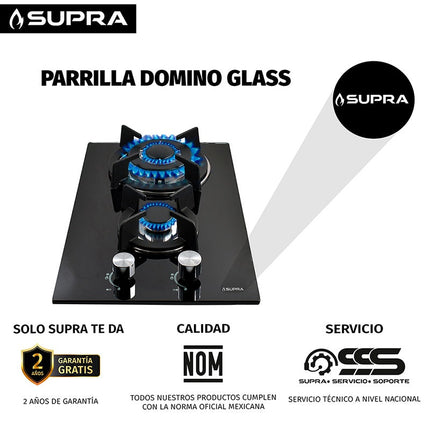 Parrilla de gas DOMINO GLASS Empotrable 2 Quemadores Acero Inoxidable
