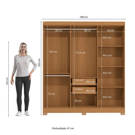 ROPERO KAPPESBERG CB01R590CNRO DE 205 X 180 X 47CM COLOR CANELA