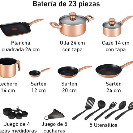 Batería de Cocina T-Fal B953SN84 Supercook Titanium 23 Piezas Antiadherente Reforzado con Titanio