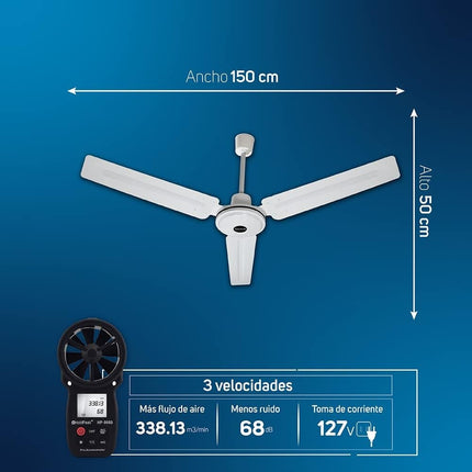 Ventilador de Techo TAURUS APUS 56'' 3 Aspas Control de Pared Incluido 5 Vel 90 W
