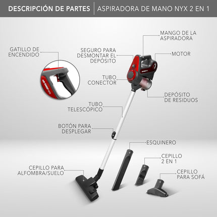 Aspiradora de Mano NYX RCA RC-A1 – 2 en 1 para Hogar y Auto con Succión Potente