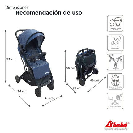 Carriola D´Bebe Wing Azul de Viaje practica y duradera