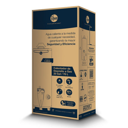 Calentador de Agua Deposito Rheem 29V20S28P/393391 20 Galones 76 Litros Gas Natural Blanco