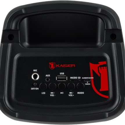 Bafle Profesional Kaiser KSW-7002 Recargable de 4” y 3000W PMPO con Bluetooth, Radio FM y Luces LED