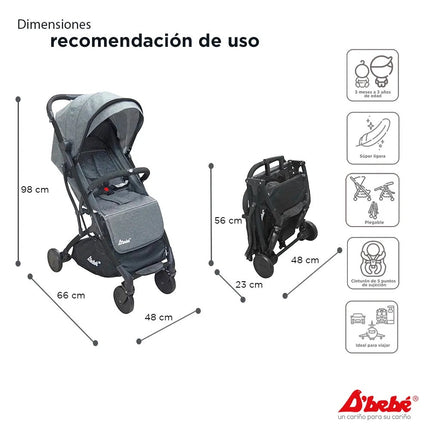 Carriola D´Bebe Wing Gris de Viaje practica y duradera