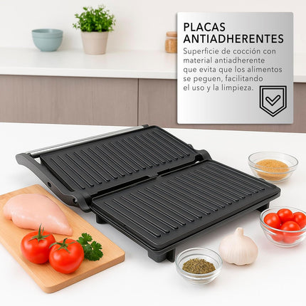Parrilla Panini RCA RC-123G Press de 180° Negro y Acero Placas Antiadherentes