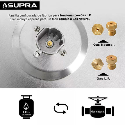 Parrilla de gas 5Q-PG-76 empotrable con 5 quemadores de cristal templado negro