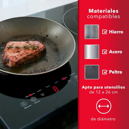 Parrilla de Inducción RCA  RC-12A4 de Cristal Templado 2 Quemadores
