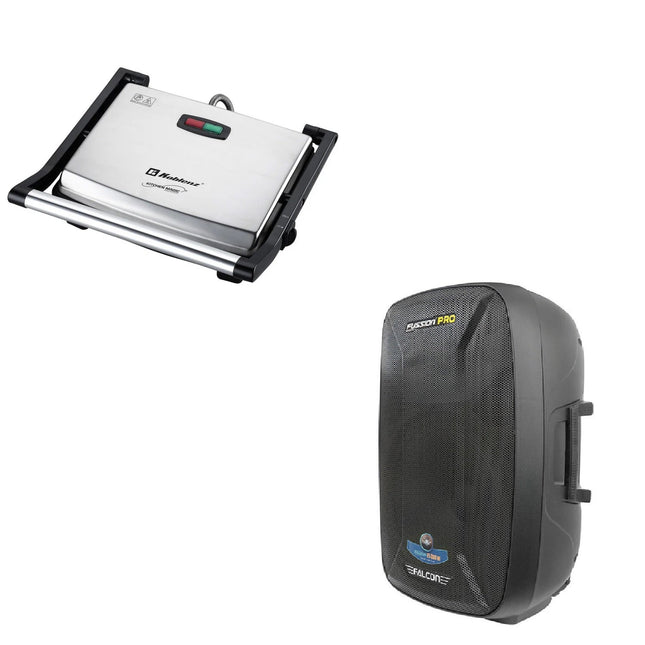 Paquete Parrilla Panini acero inox Koblenz PGKM-1500 I Grill + Bafle Fussion PBS-15FALCON 15 35000W Bluetooth