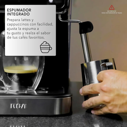 Cafetera RCA Profesional RC-CAF5, 2 en 1 para Café Molido y Cápsulas, Espumador 1.5L 5 Funciones