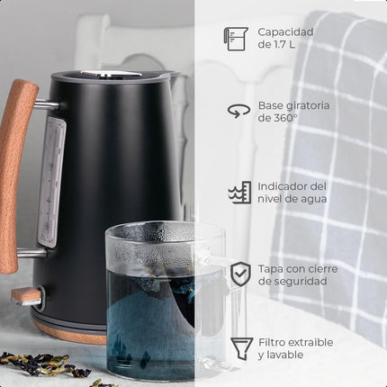 Combo Hervidor eléctrico inalámbrico Daewoo DEK-1289 de 1.7L de 1000W + Licuadora Oster BLSTKAG-BPB Vaso de Vidrio Negra