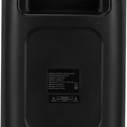 Bafle Profesional Kaiser KSW-7002 Recargable de 4” y 3000W PMPO con Bluetooth, Radio FM y Luces LED